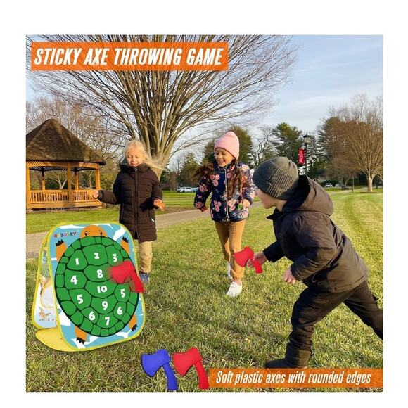 Dinosaur Toss Game with 6 Fruit Bean Bags, 2 Throwing Axes, 6 Sticky Balls - Picture 3 of 5